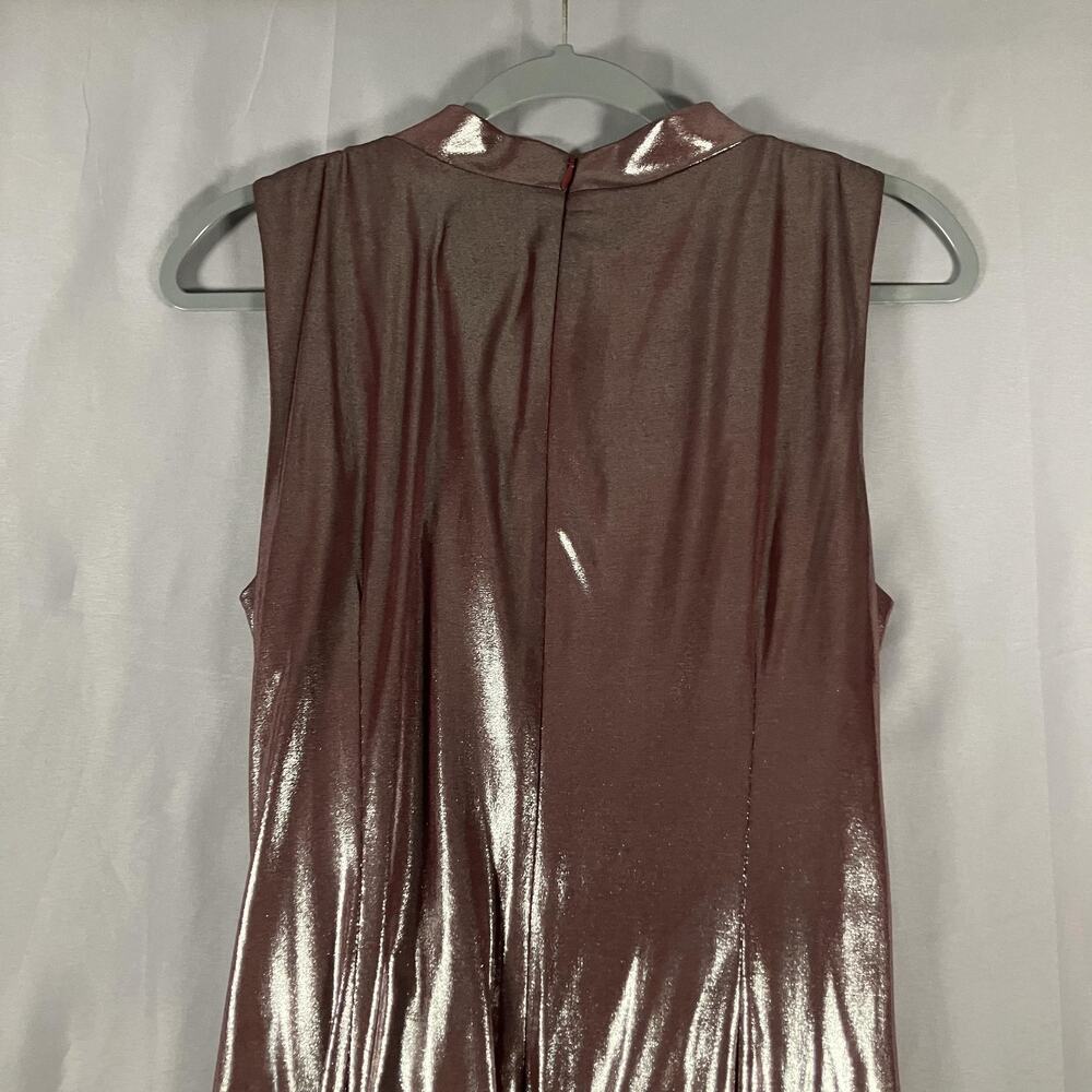 Vince Camuto Dress Womens 14 Metallic Rose Gold Ruched Cowl Neck Gown Evening - Picture 11 of 12